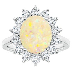 Angara Gia Certified Princess Diana Inspired Opal Ring in Platinum with Halo