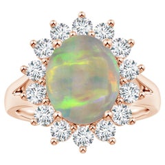 ANGARA GIA Certified Princess Diana Inspired Opal Rose Gold Ring with Halo
