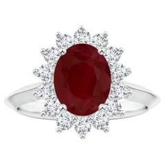 ANGARA GIA Certified Princess Diana Inspired Ruby Ring in Platinum with Halo