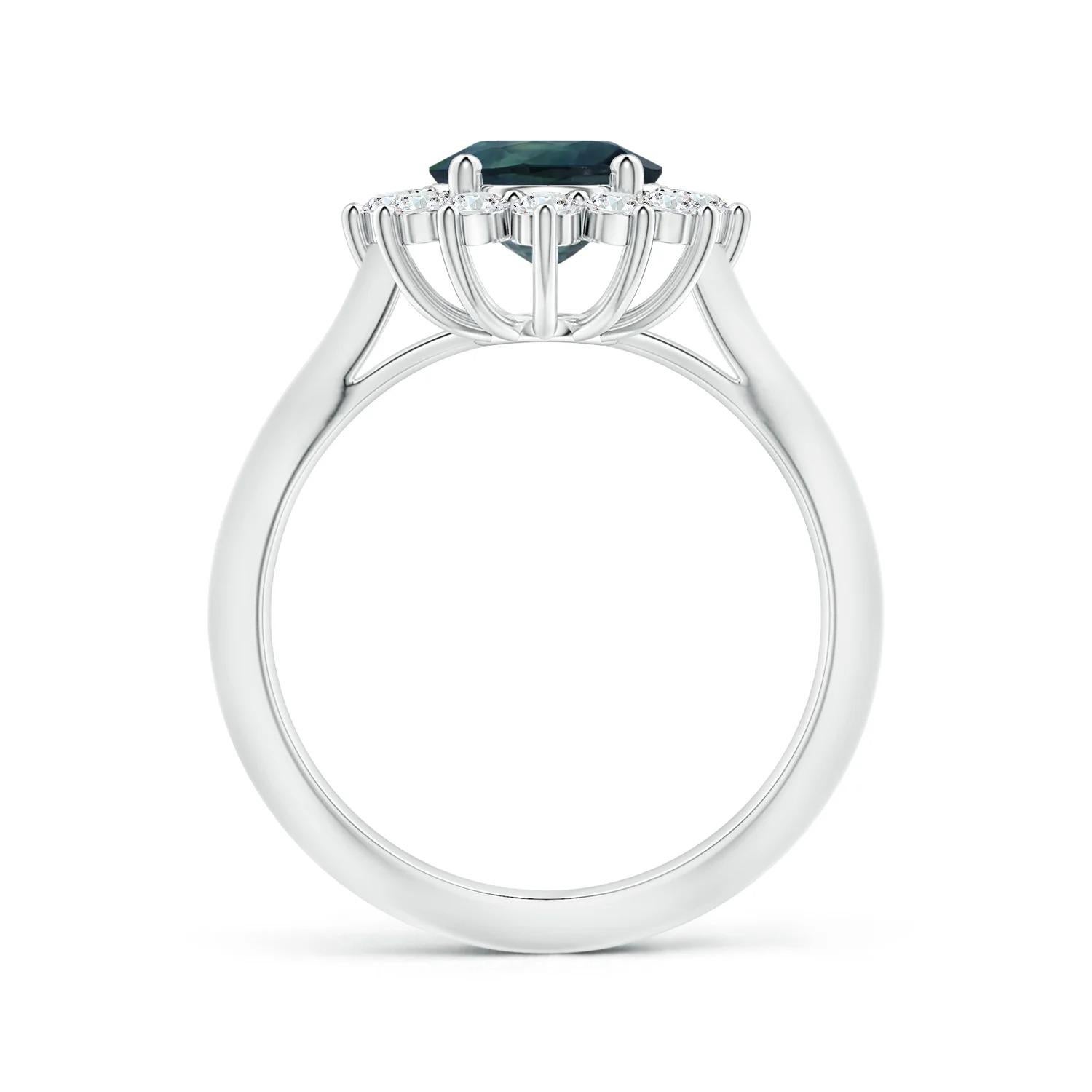 For Sale:  ANGARA GIA Certified Princess Diana Inspired Teal Sapphire Halo Ring in Platinum 2