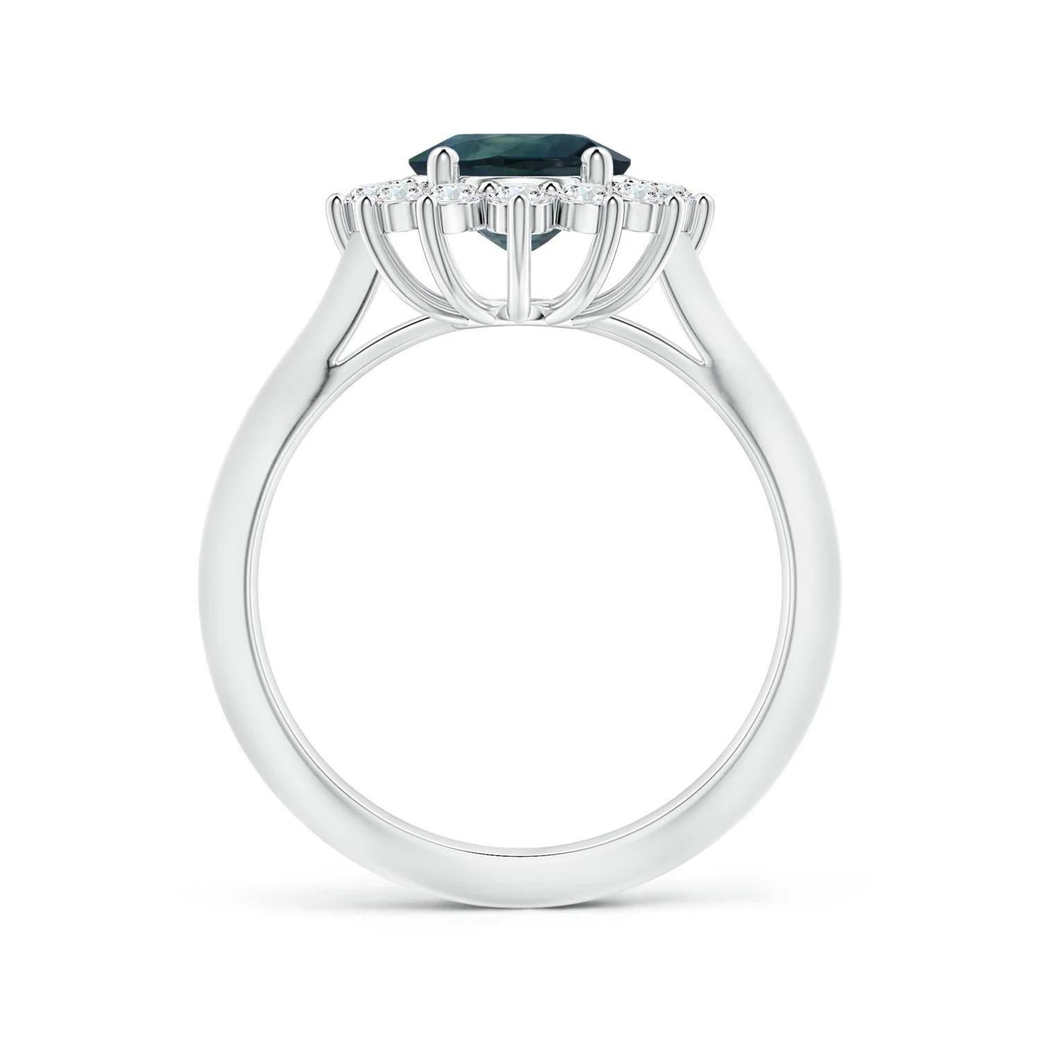 ANGARA GIA Certified Princess Diana Inspired Teal Sapphire Halo Ring in Platinum 2
