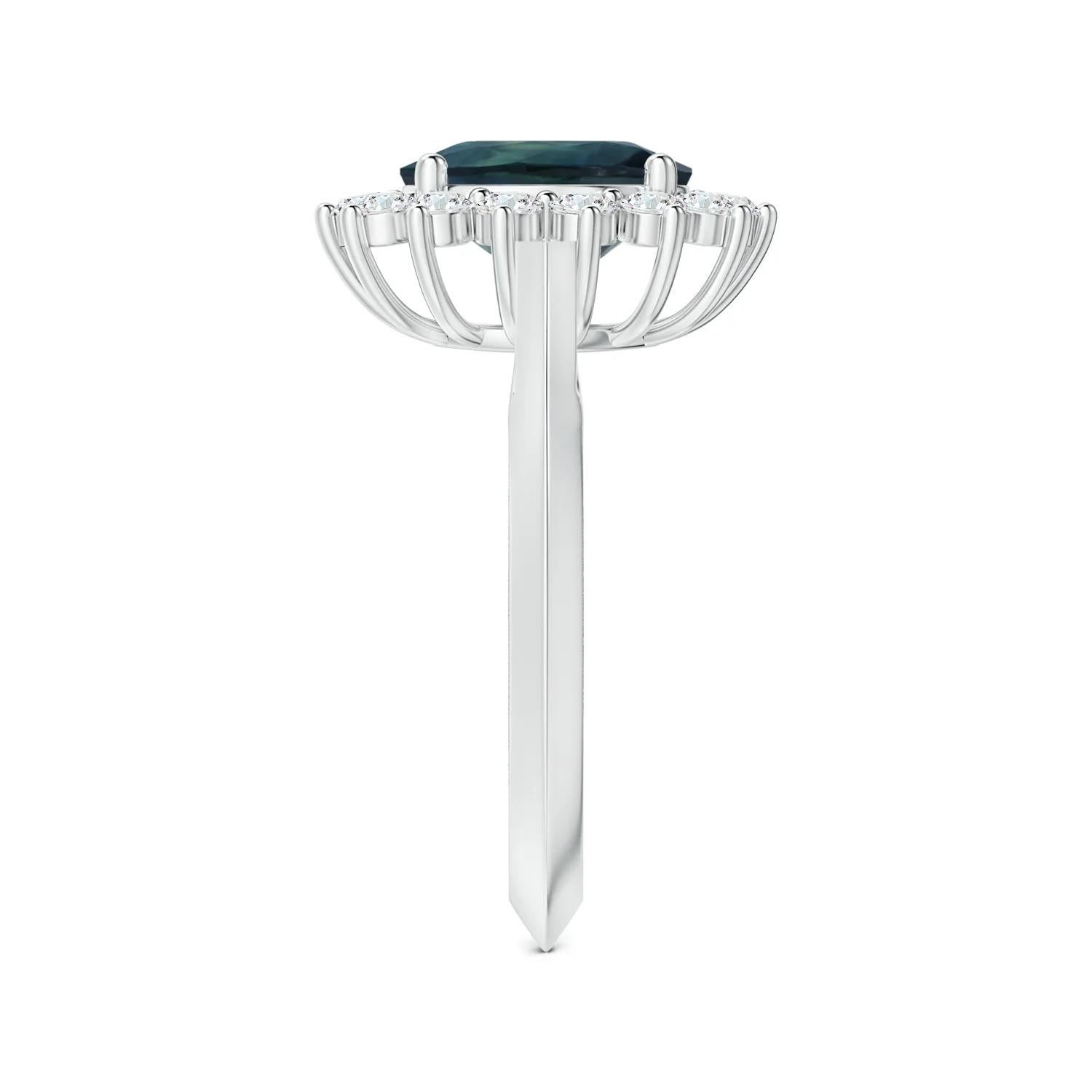 ANGARA GIA Certified Princess Diana Inspired Teal Sapphire Halo Ring in Platinum 4