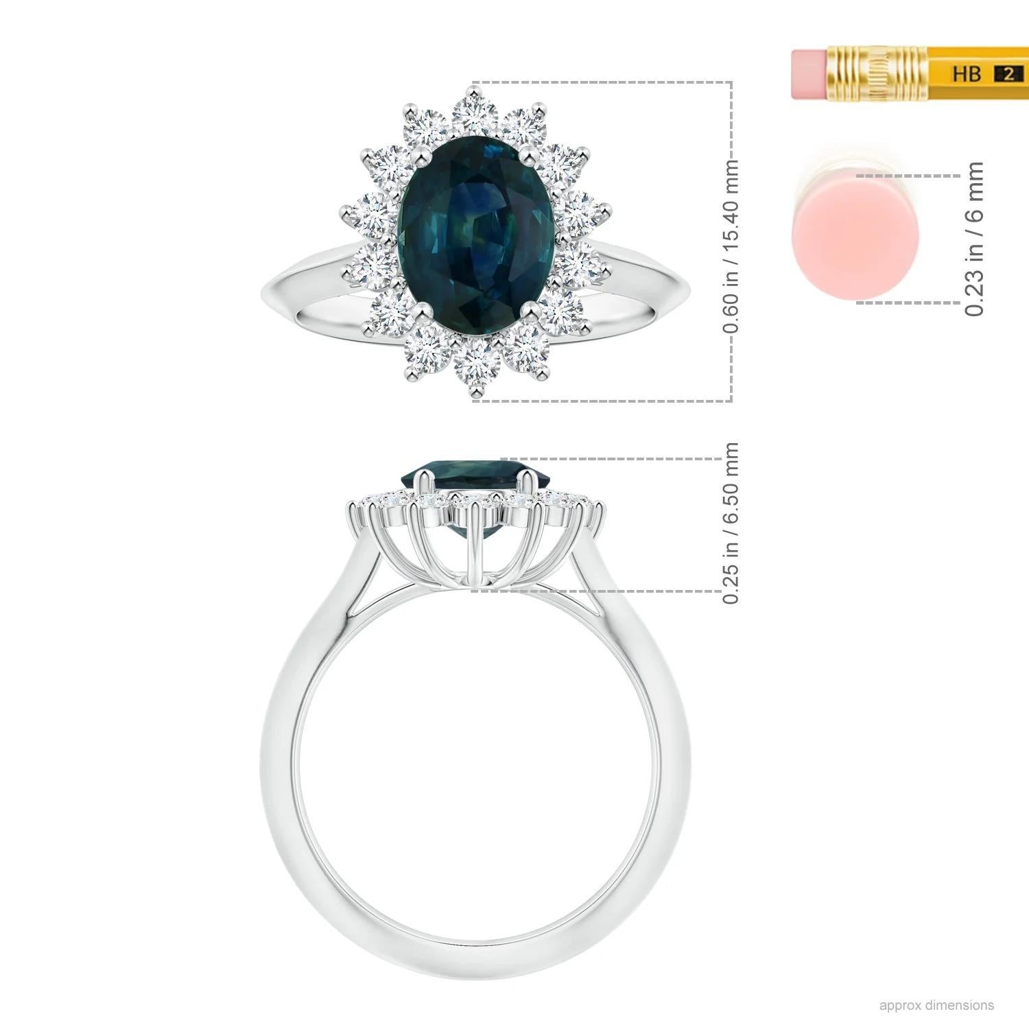 For Sale:  ANGARA GIA Certified Princess Diana Inspired Teal Sapphire Halo Ring in Platinum 5