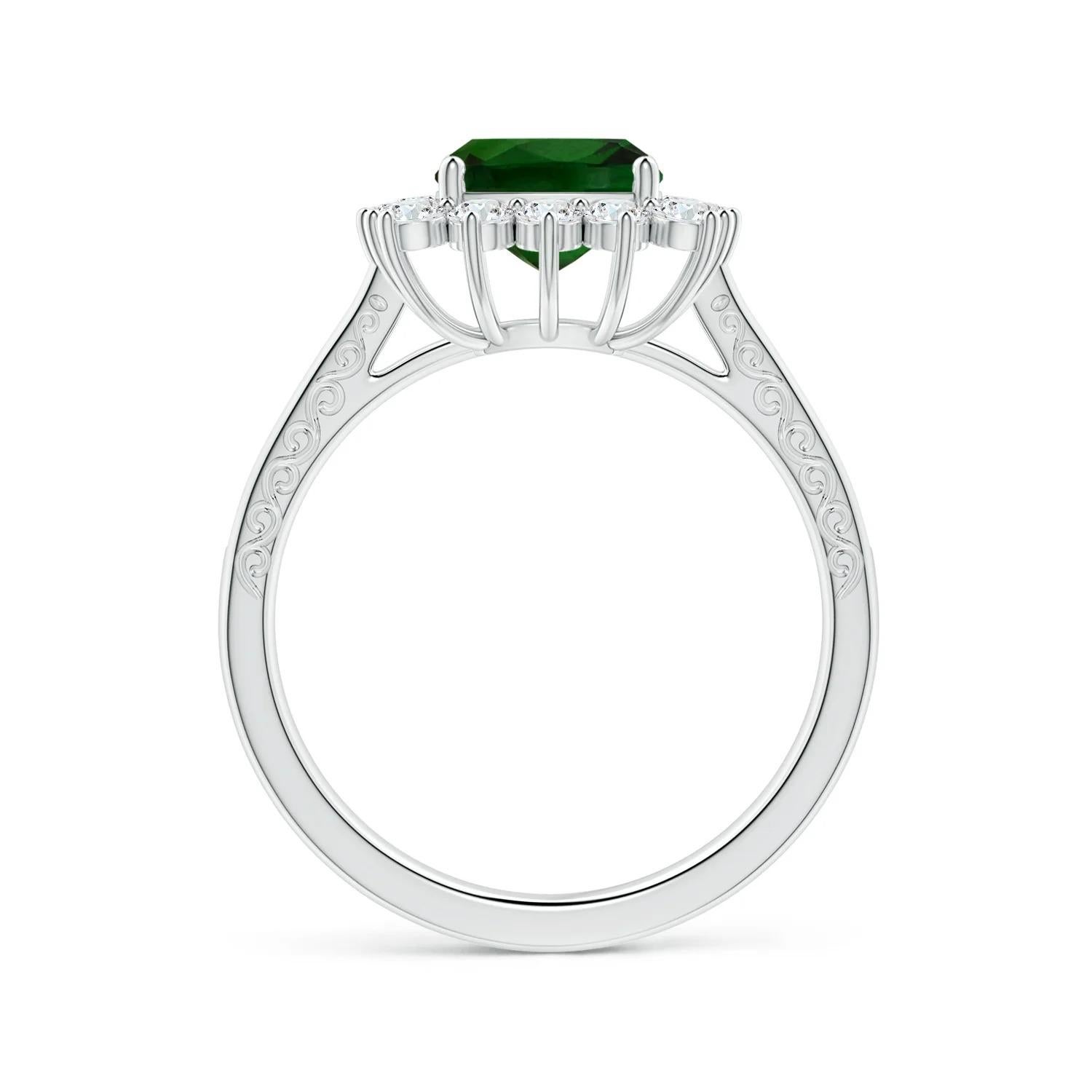Angara Gia Certified Princess Diana Inspired Tsavorite Halo Ring in White Gold 2