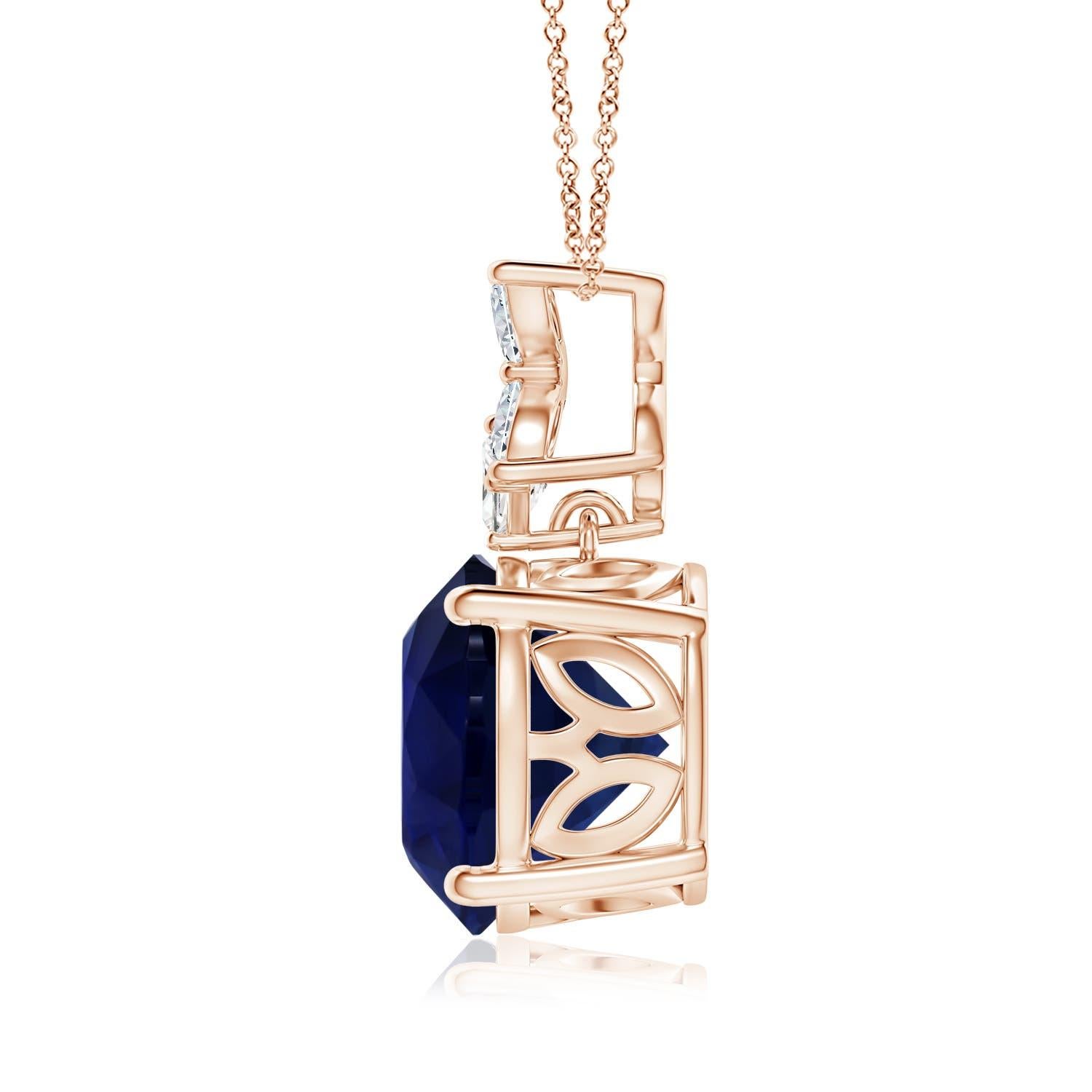 GIA Certified Round Blue Sapphire Pendant with Floral Bale
