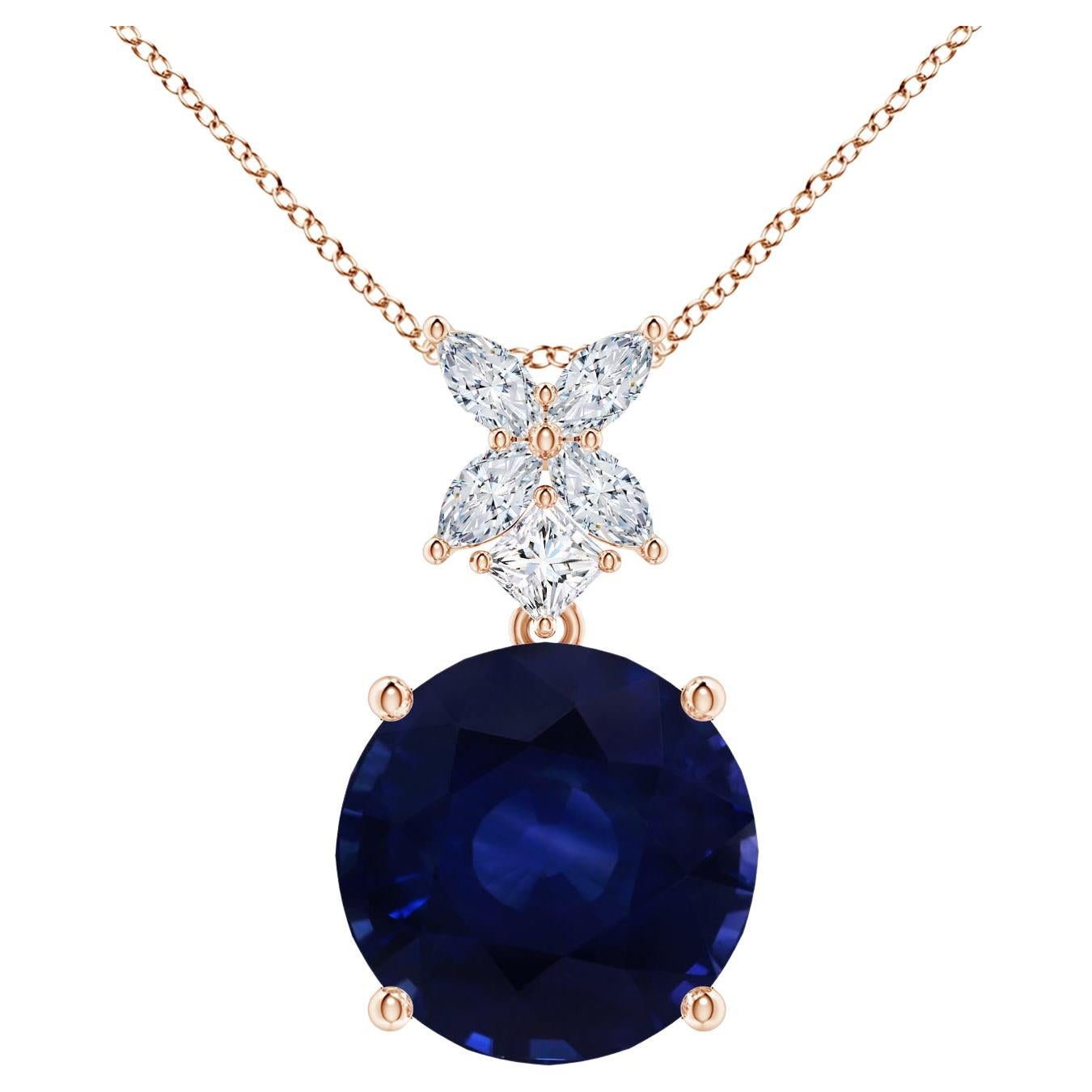 ANGARA GIA Certified Round Natural Blue Sapphire Rose Gold Pendant Necklace For Sale