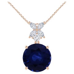 ANGARA GIA Certified Round Natural Blue Sapphire Rose Gold Pendant Necklace