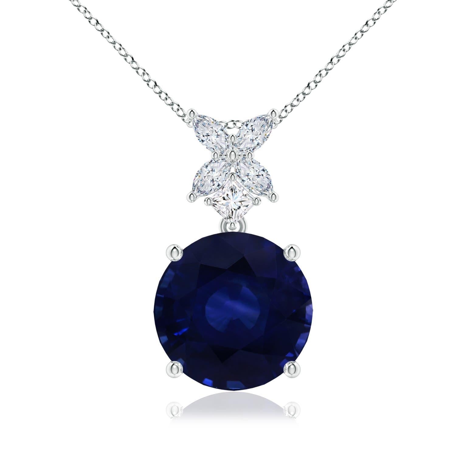 ANGARA GIA Certified Round Natural Blue Sapphire White Gold Pendant Necklace For Sale