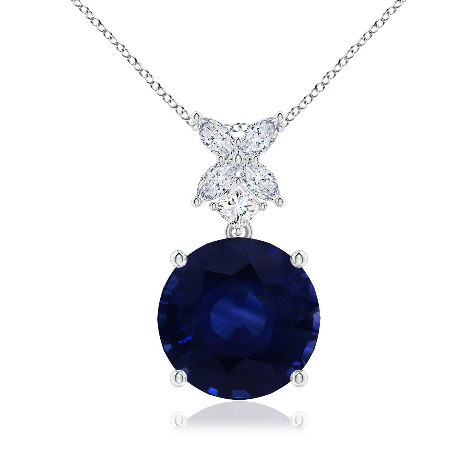 ANGARA Collier pendentif en or blanc avec saphir bleu naturel rond certifié par le GIA