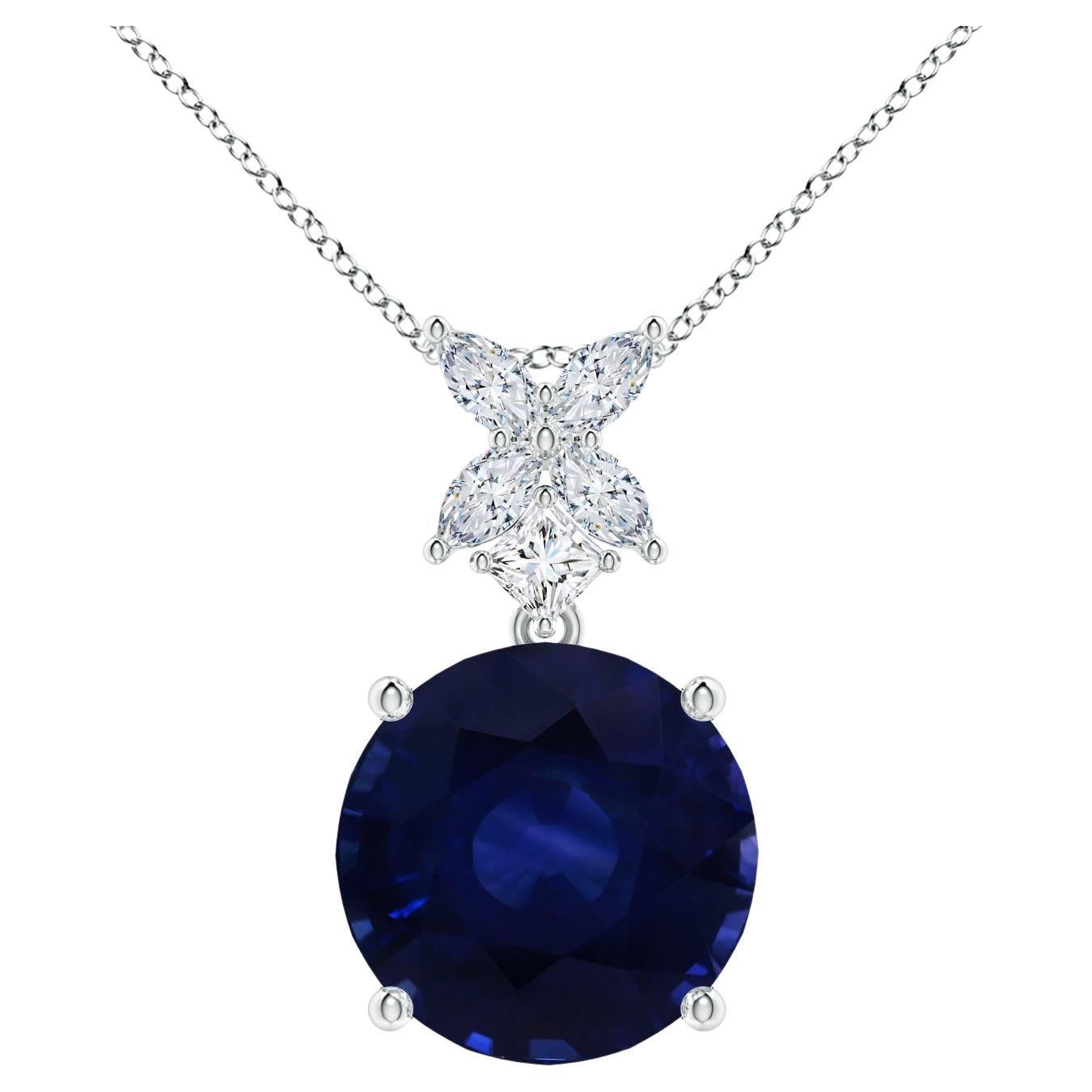 ANGARA GIA Certified Round Natural Blue Sapphire White Gold Pendant Necklace For Sale