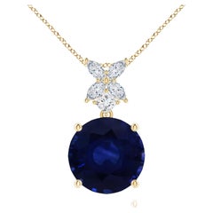 Angara GIA Certified Round Natural Blue Sapphire Yellow Gold Pendant Necklace
