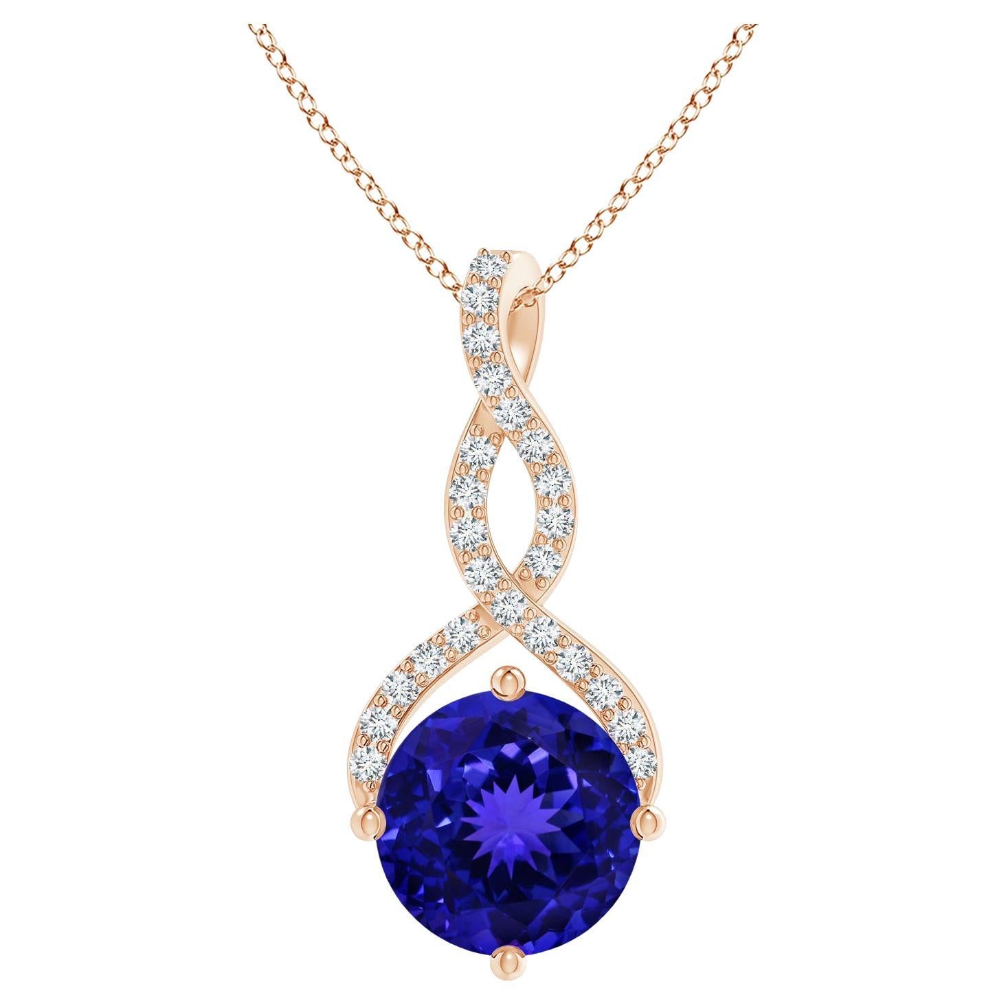 ANGARA GIA Certified Round Natural Tanzanite Infinity Twist Rose Gold Pendant For Sale