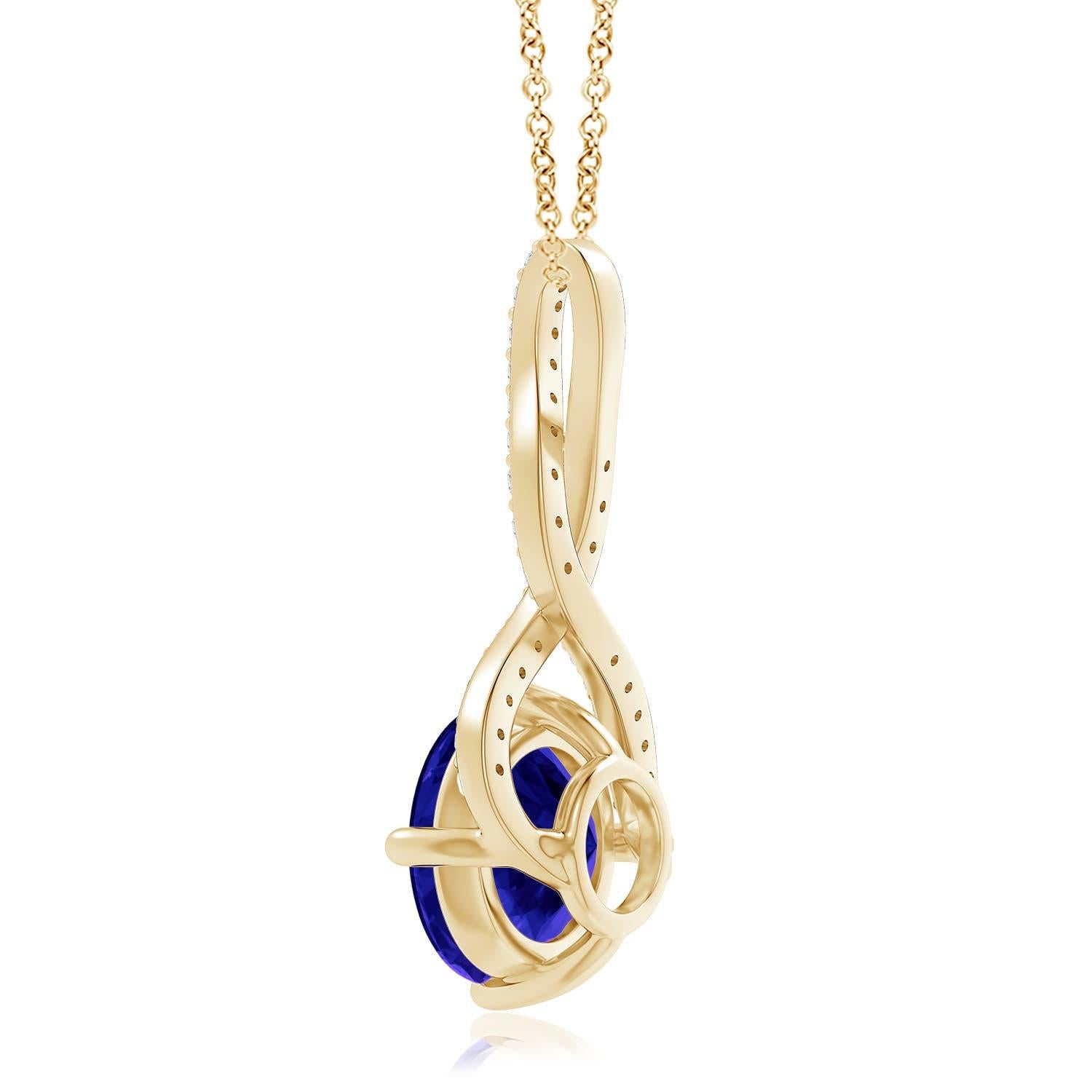 ANGARA GIA Certified Round Natural Tanzanite Infinity Twist Yellow Gold Pendant In New Condition For Sale In Los Angeles, CA