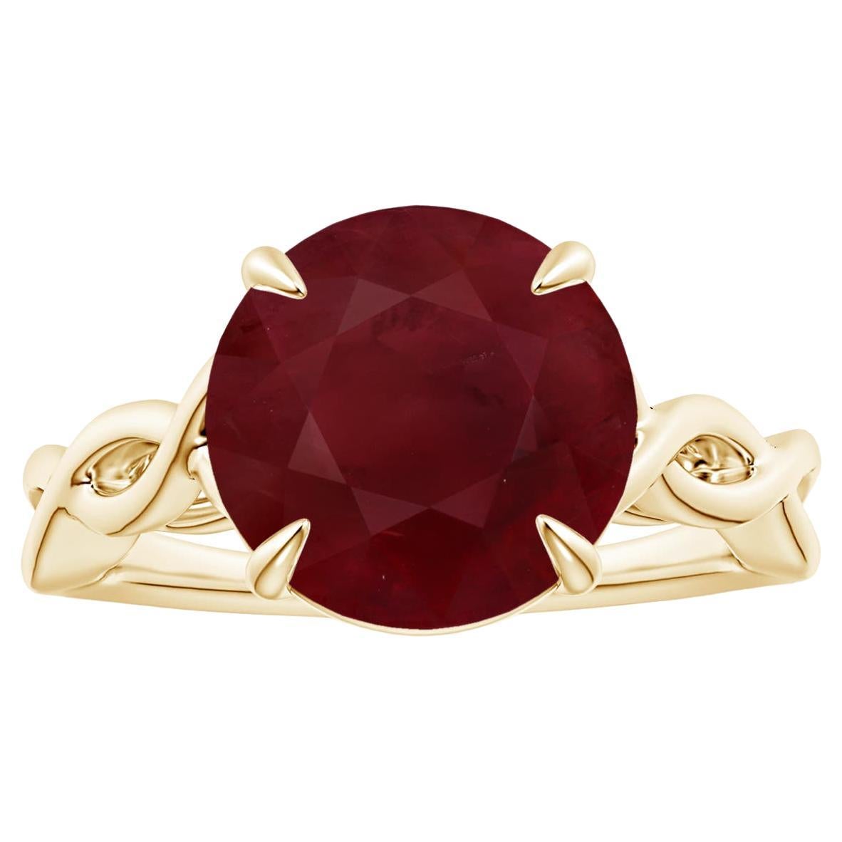For Sale:  ANGARA GIA Certified Round Ruby Solitaire Ring in Yellow Gold with Twisted Shank