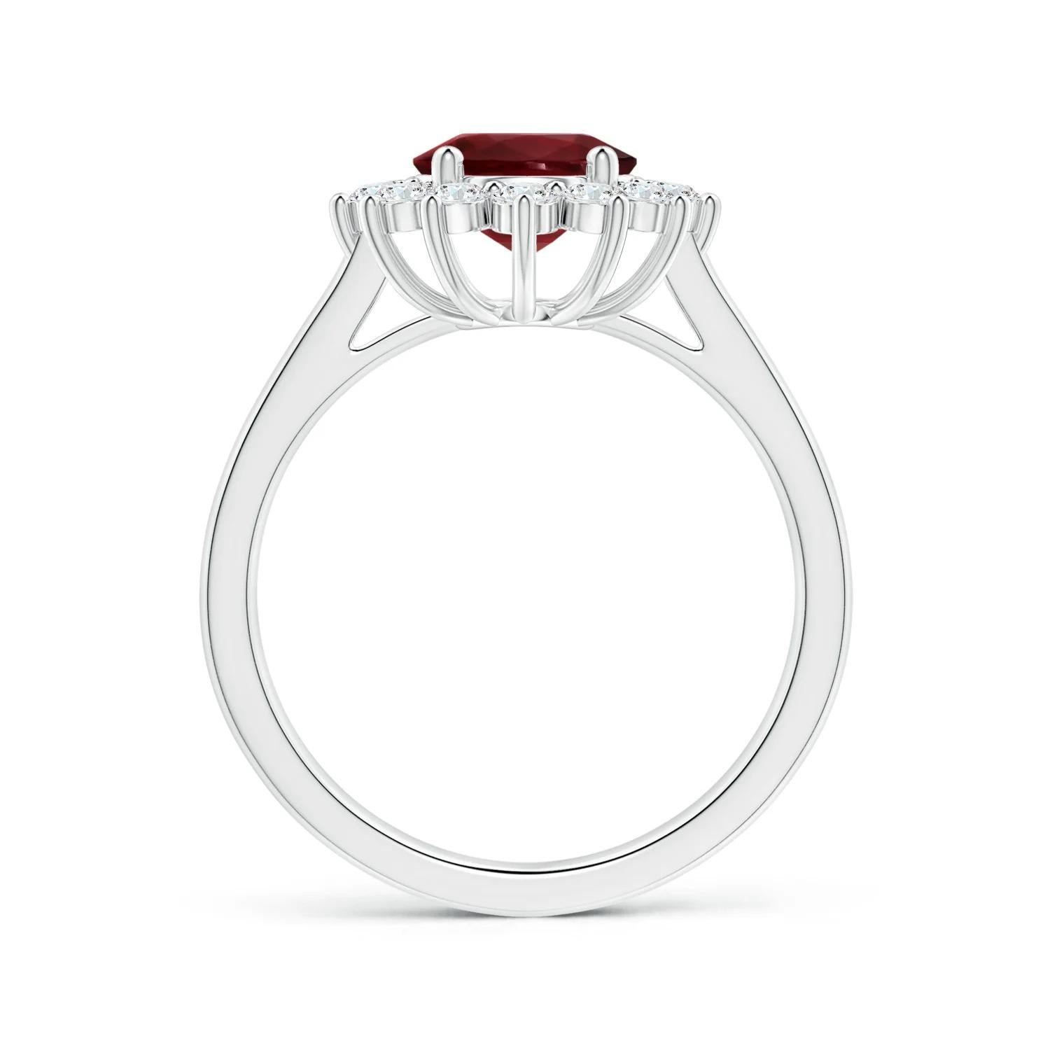 For Sale:  ANGARA GIA Certified Ruby Princess Diana Inspired Halo Ring in Platinum 2