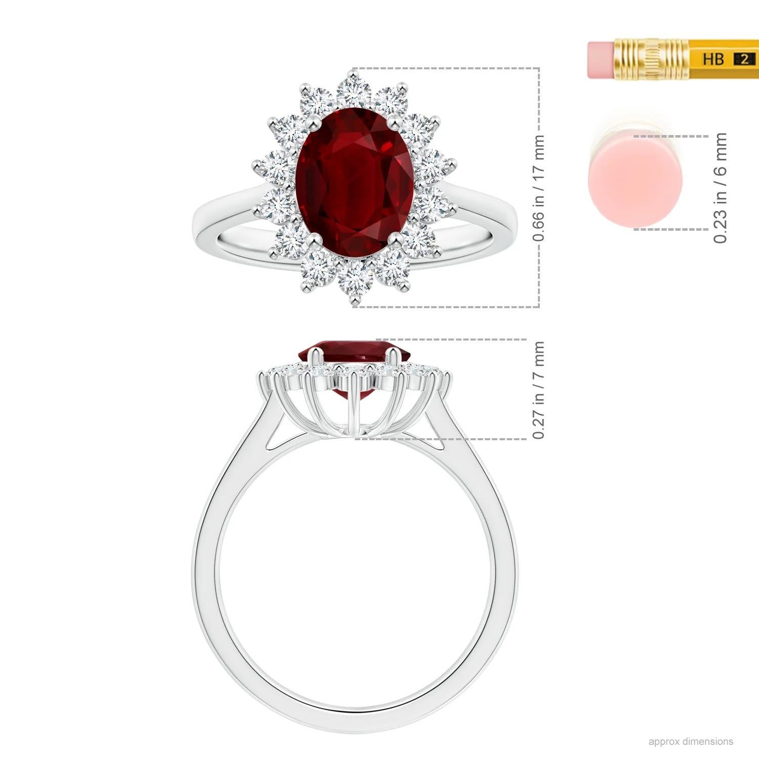 For Sale:  ANGARA GIA Certified Ruby Princess Diana Inspired Halo Ring in Platinum 5