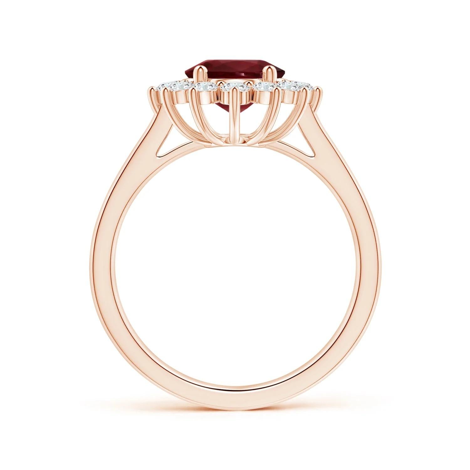 For Sale:  Angara Gia Certified Ruby Princess Diana Inspired Halo Ring in Rose Gold 2