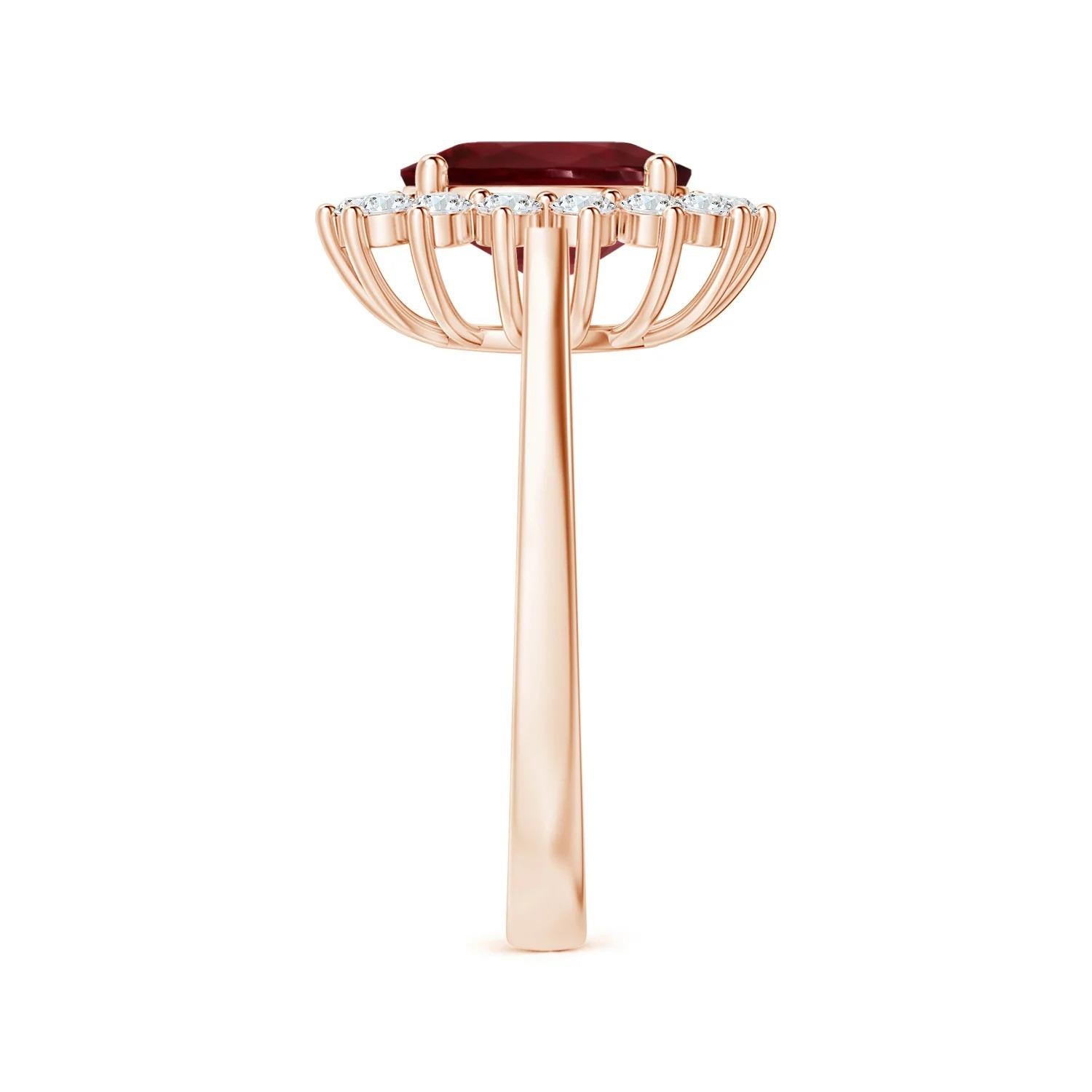 Angara Gia Certified Ruby Princess Diana Inspired Halo Ring in Rose Gold 4