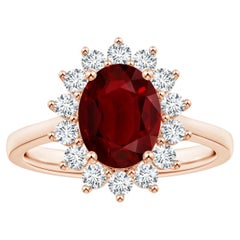 Angara Gia Certified Ruby Princess Diana Inspired Halo Ring in Rose Gold