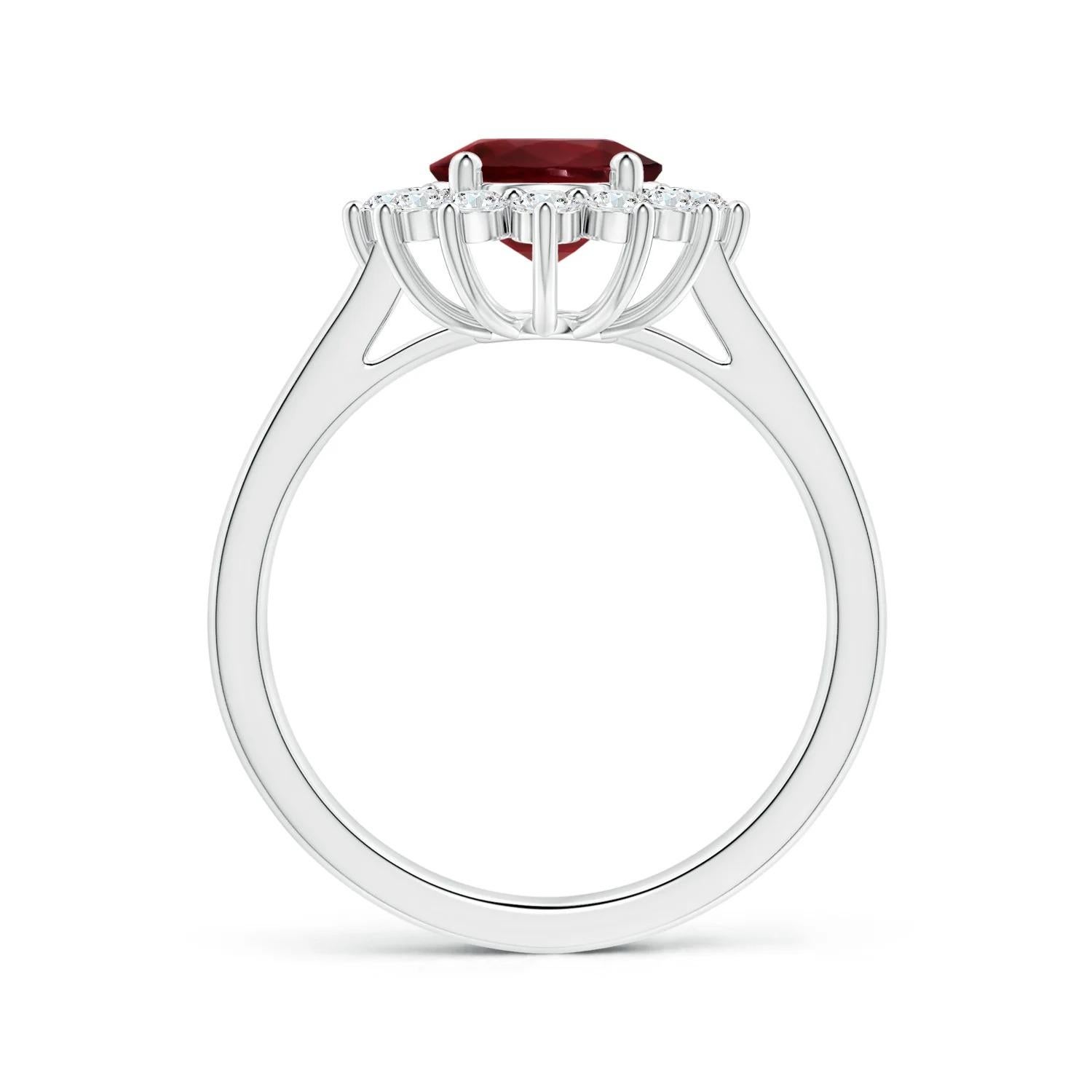 En vente :  Angara, bague halo d'inspiration princesse Diana en or blanc et rubis certifié GIA 2