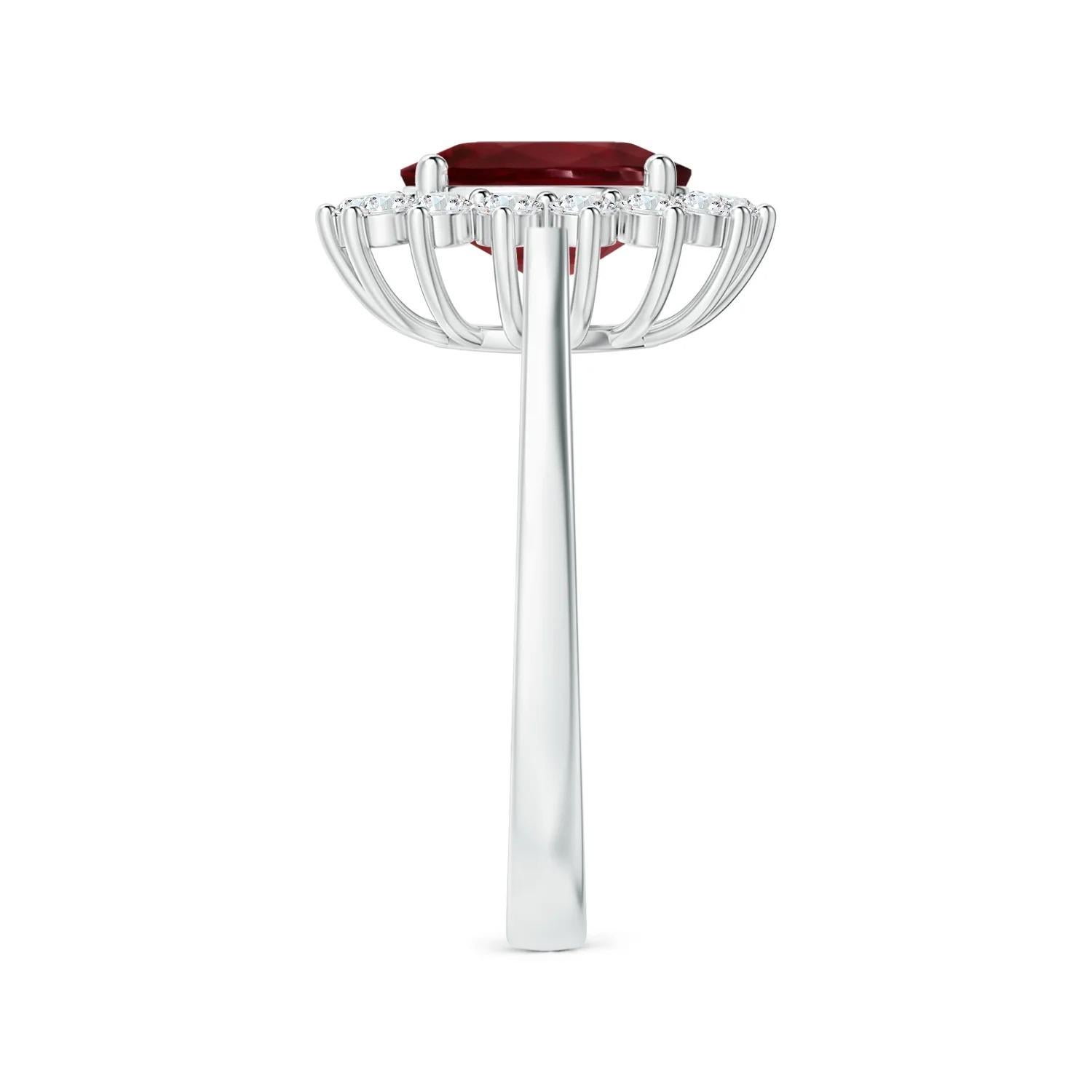 Angara GIA Certified Ruby Princess Diana Inspired Halo Ring in White Gold 4