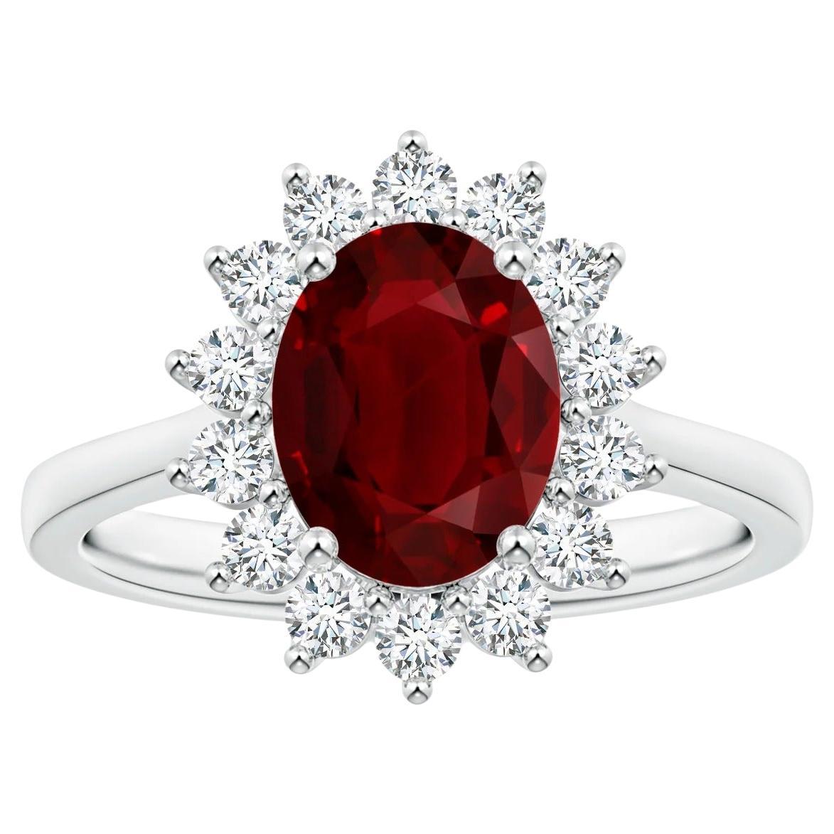 Angara GIA-zertifizierter Rubin-Halo-Ring in Weißgold, Prinzessin Diana inspiriert