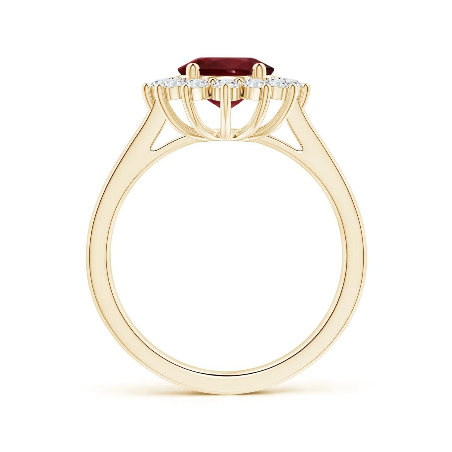 For Sale:  Angara GIA Certified Ruby Princess Diana Inspired Halo Ring in Yellow Gold 2