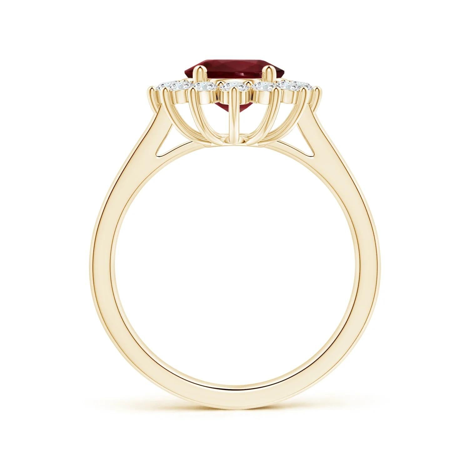 ANGARA GIA Certified Ruby Princess Diana Inspired Halo Ring in Yellow Gold 2