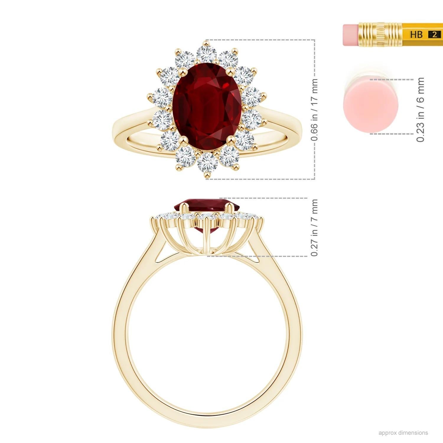 Angara Anillo Halo de Oro Amarillo con Rubí Certificado GIA Inspirado en la Princesa Diana  5