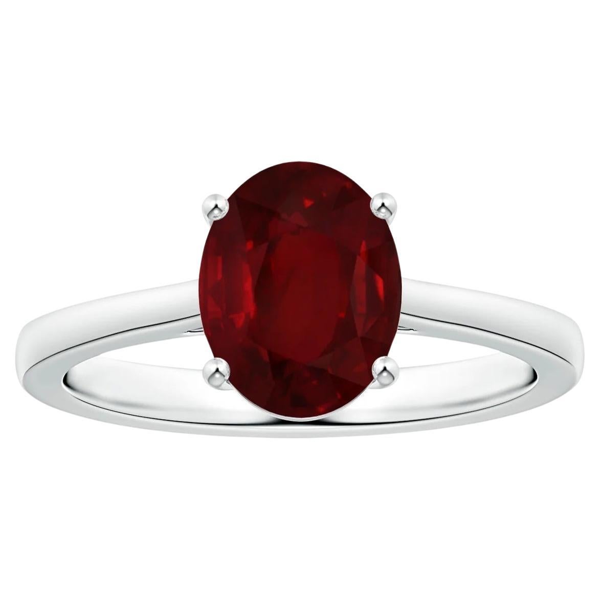 ANGARA GIA Certified Ruby Solitaire Ring in Platinum with Reverse Tapered Shank