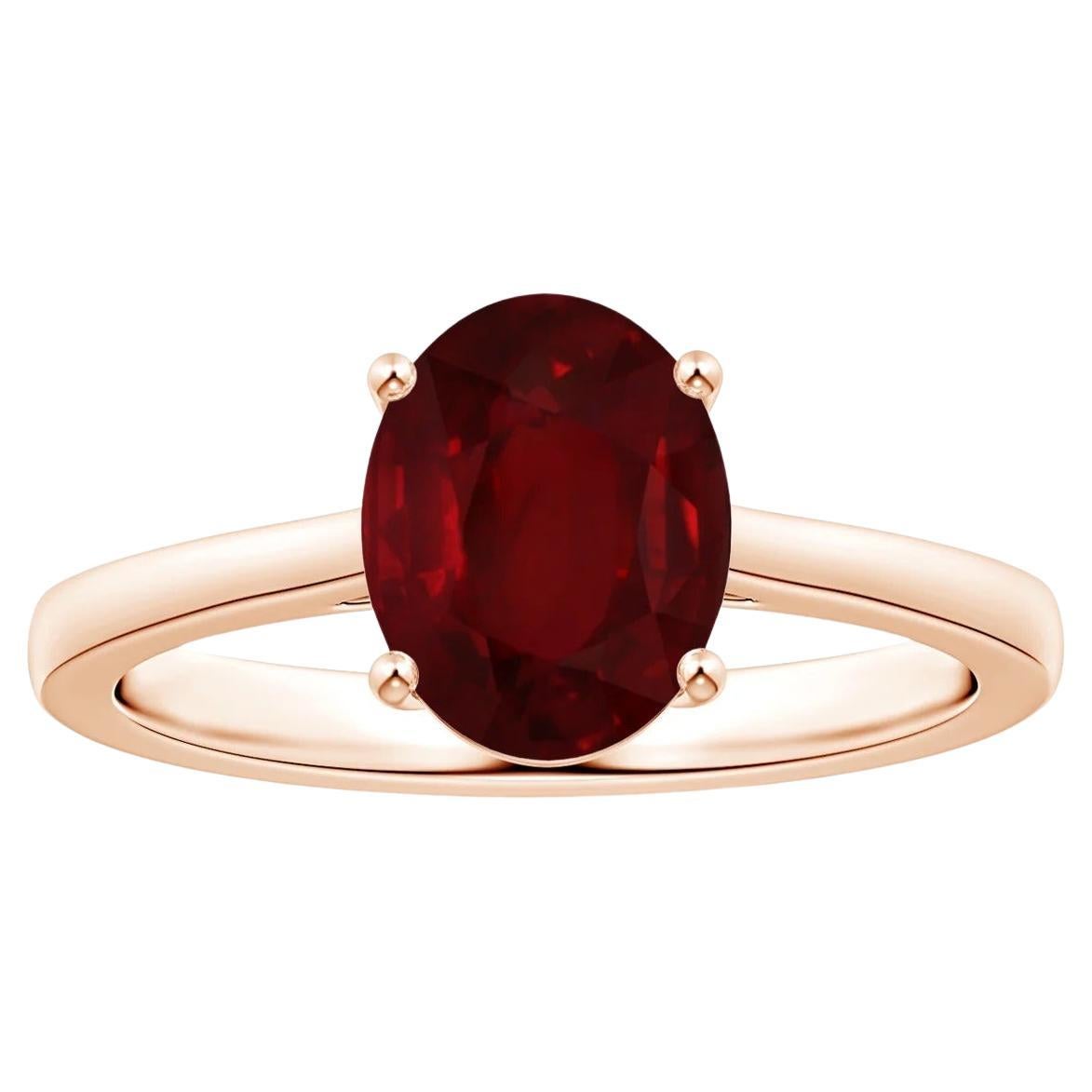 ANGARA GIA Certified Ruby Solitaire Ring in Rose Gold with Reverse Tapered Shank