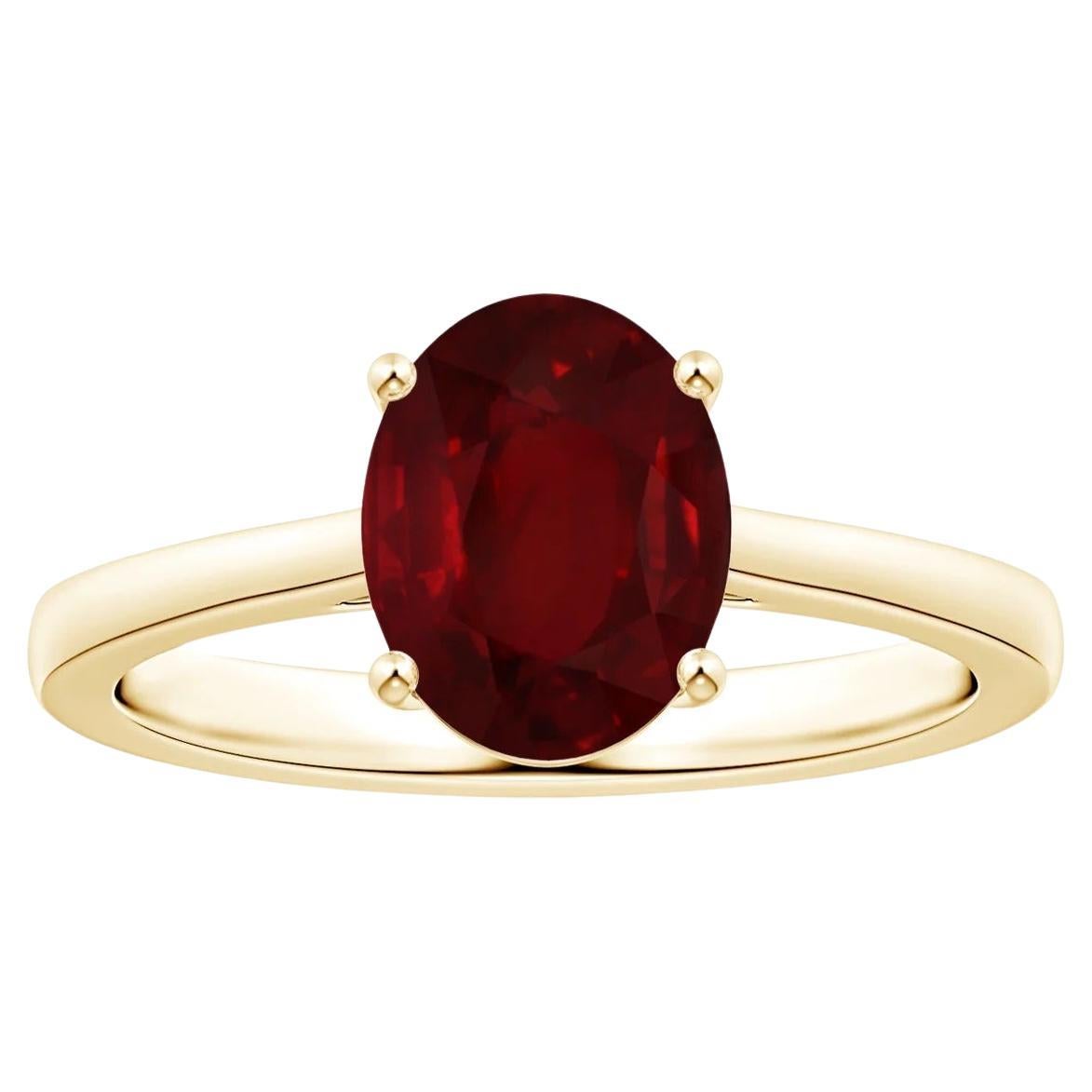 For Sale:  ANGARA GIA Certified Ruby Solitaire Yellow Gold Ring with Reverse Tapered Shank