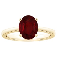 ANGARA GIA Certified Ruby Solitaire Yellow Gold Ring with Reverse Tapered Shank