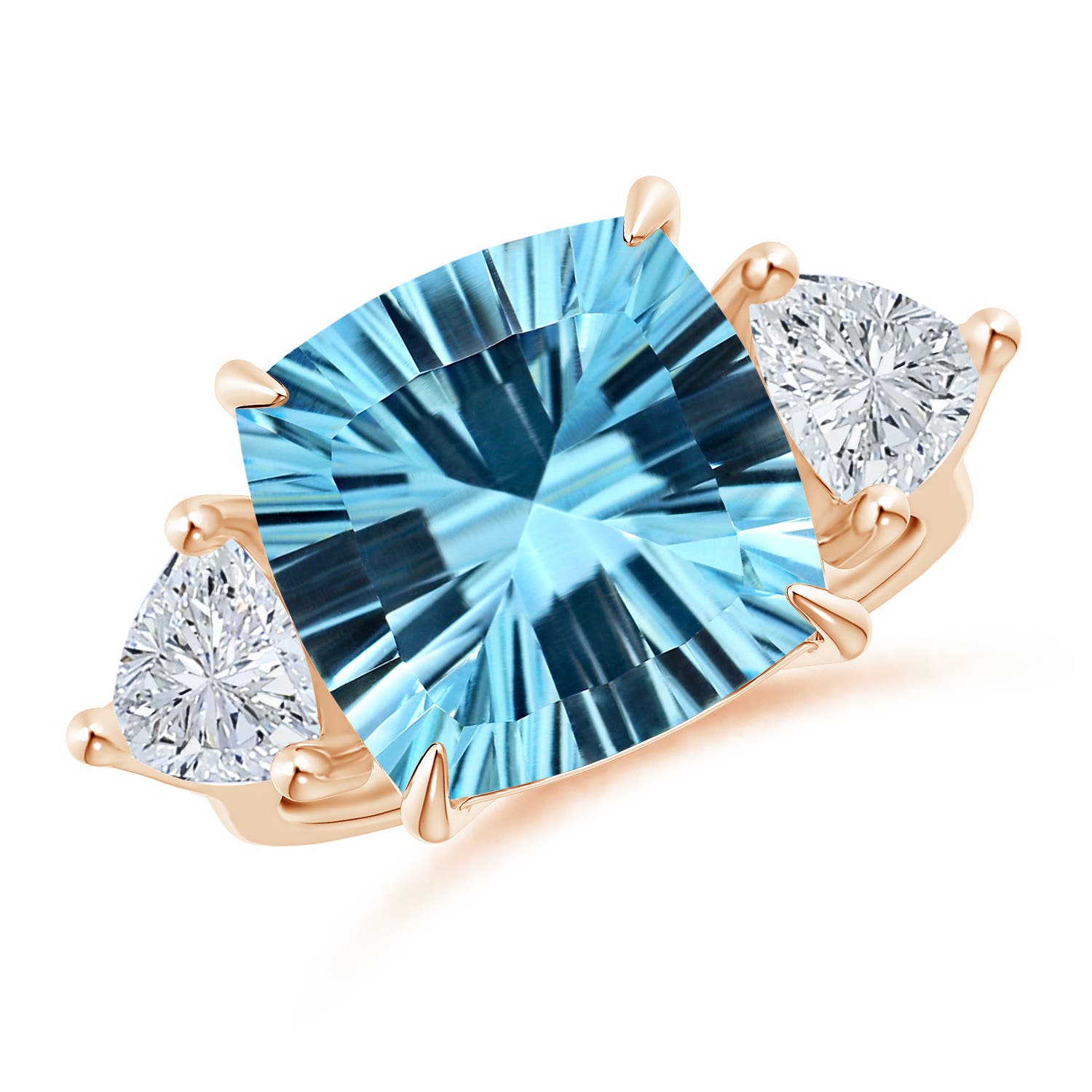 For Sale:  Angara Gia Certified Sky Blue Topaz Classic Three Stone Rose Gold Ring