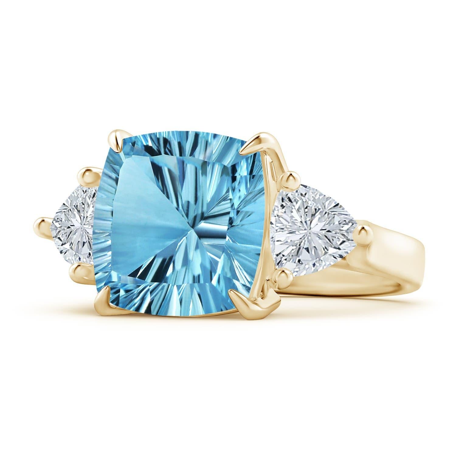 For Sale:  Angara Gia Certified Sky Blue Topaz Classic Three Stone Yellow Gold Ring 2