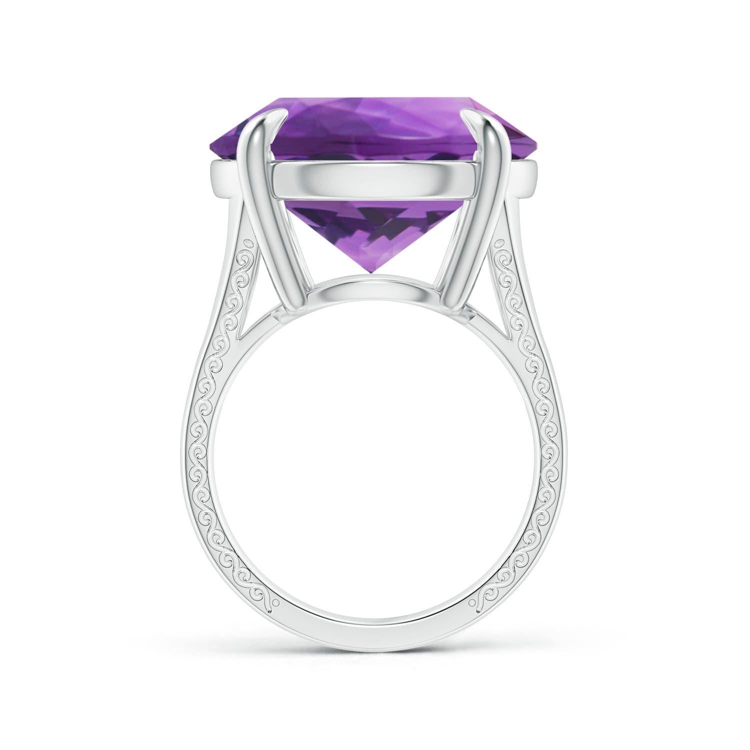 For Sale:  ANGARA GIA Certified Solitaire Amethyst Ring in Platinum with Scrollwork 2