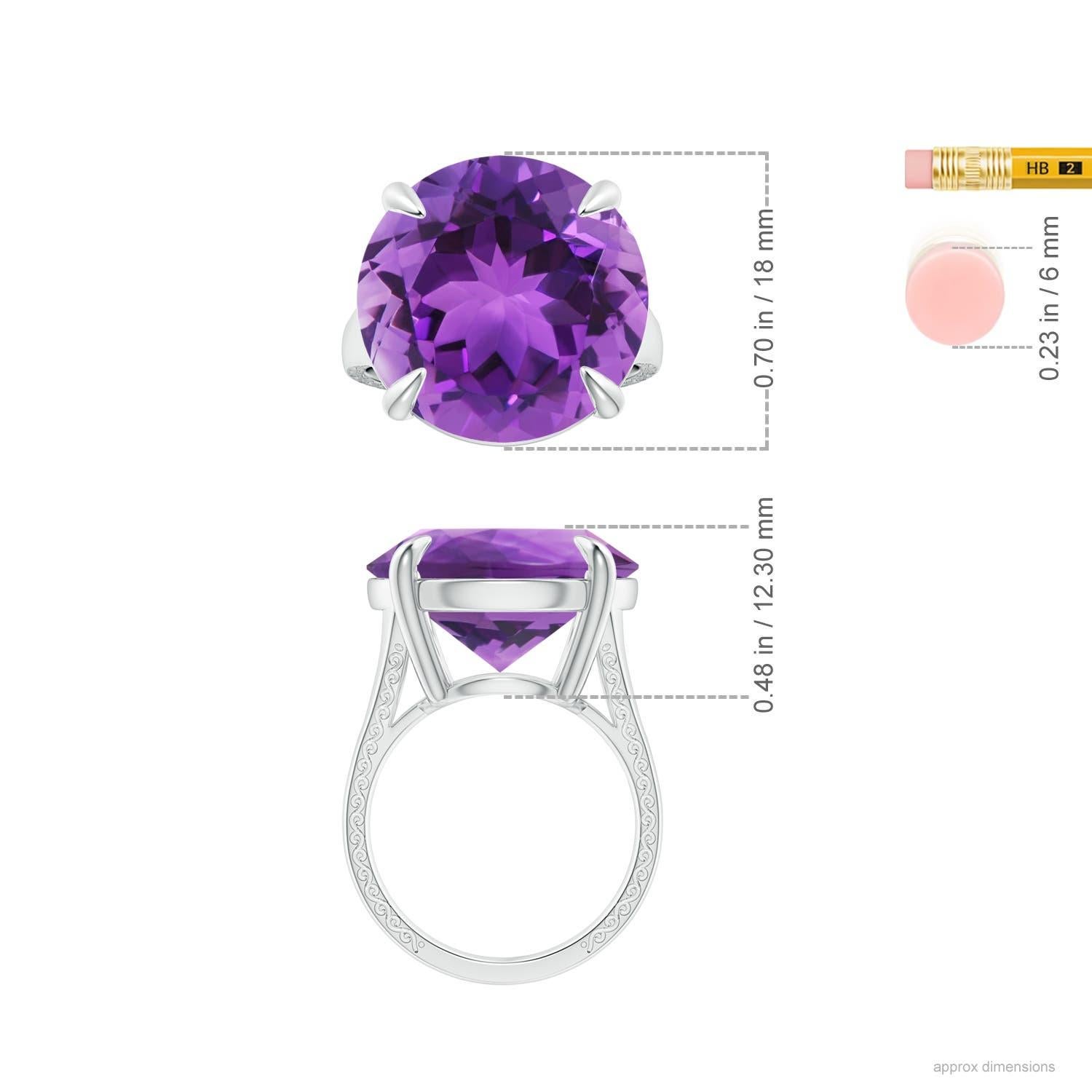 For Sale:  ANGARA GIA Certified Solitaire Amethyst Ring in Platinum with Scrollwork 5