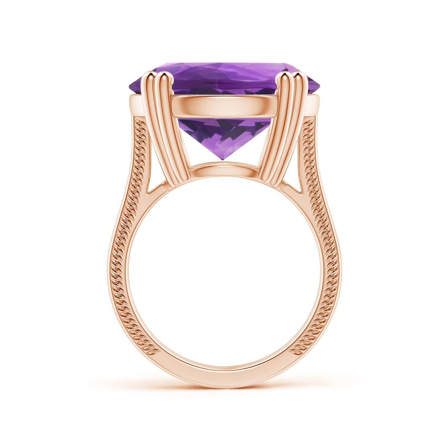 For Sale:  ANGARA GIA Certified Solitaire Amethyst Ring in Rose Gold with Leaf Motifs 2