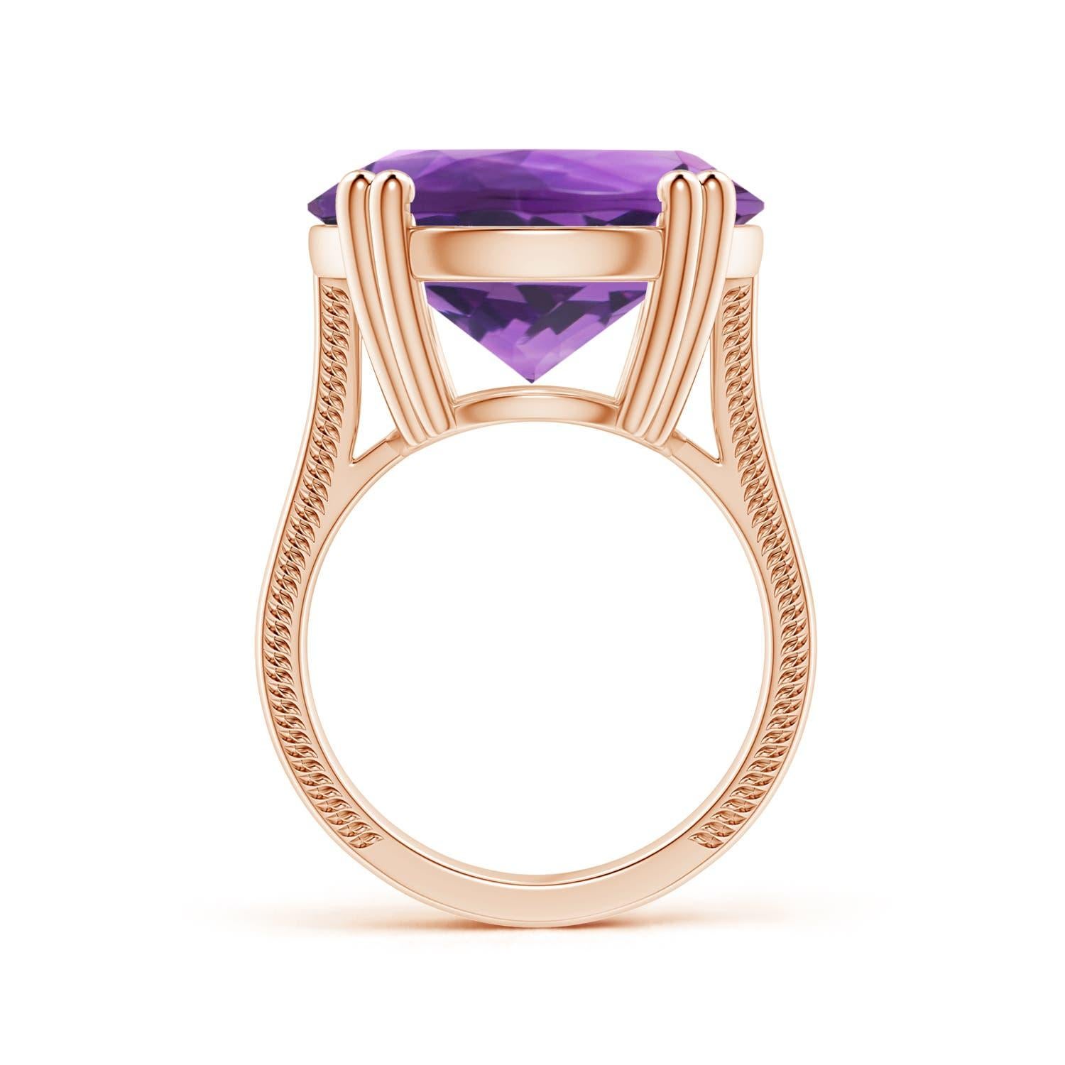 ANGARA Anillo de amatista con solitario certificado GIA en oro rosa con motivos de hojas  2