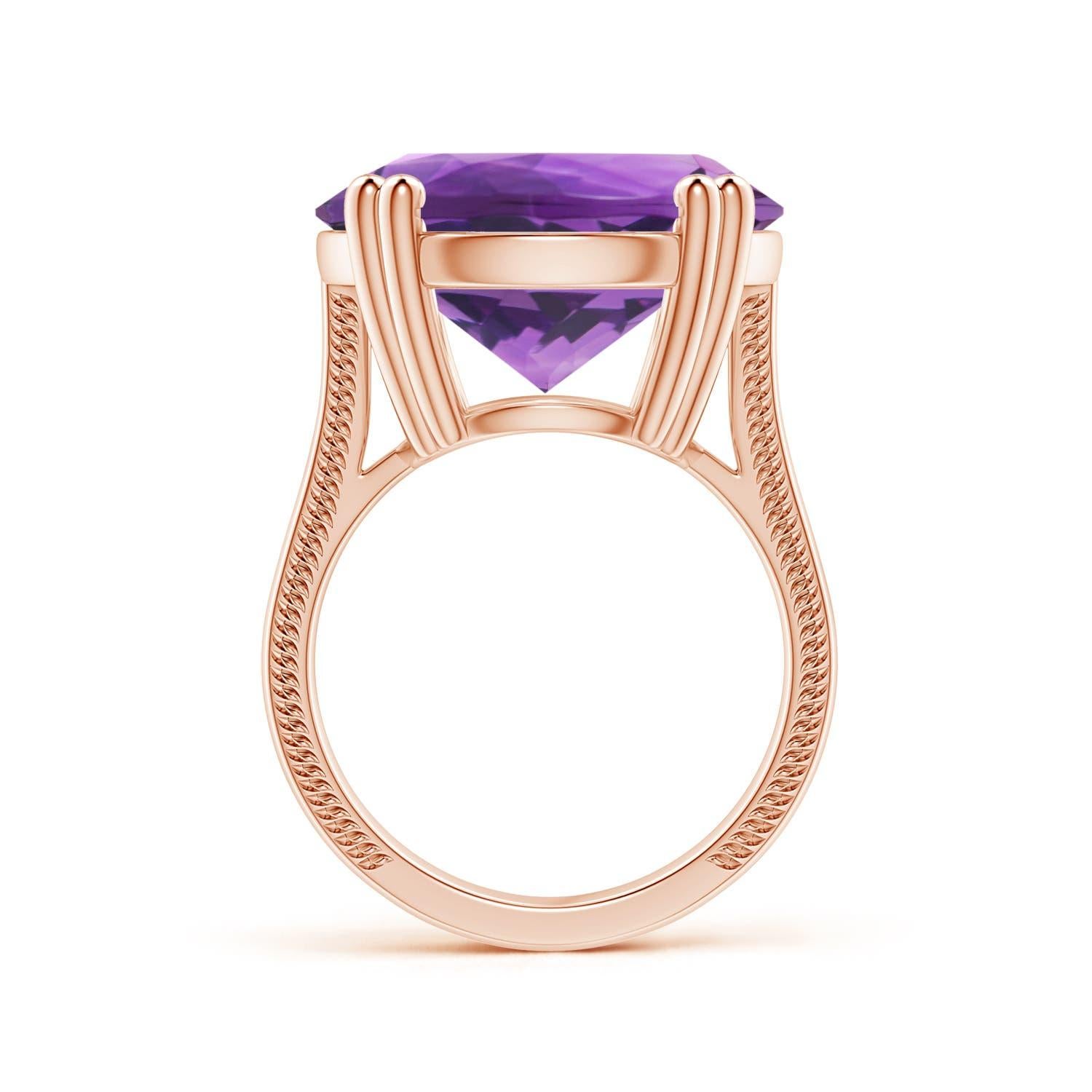 ANGARA Anillo de amatista con solitario certificado GIA en oro rosa con motivos de hojas  2