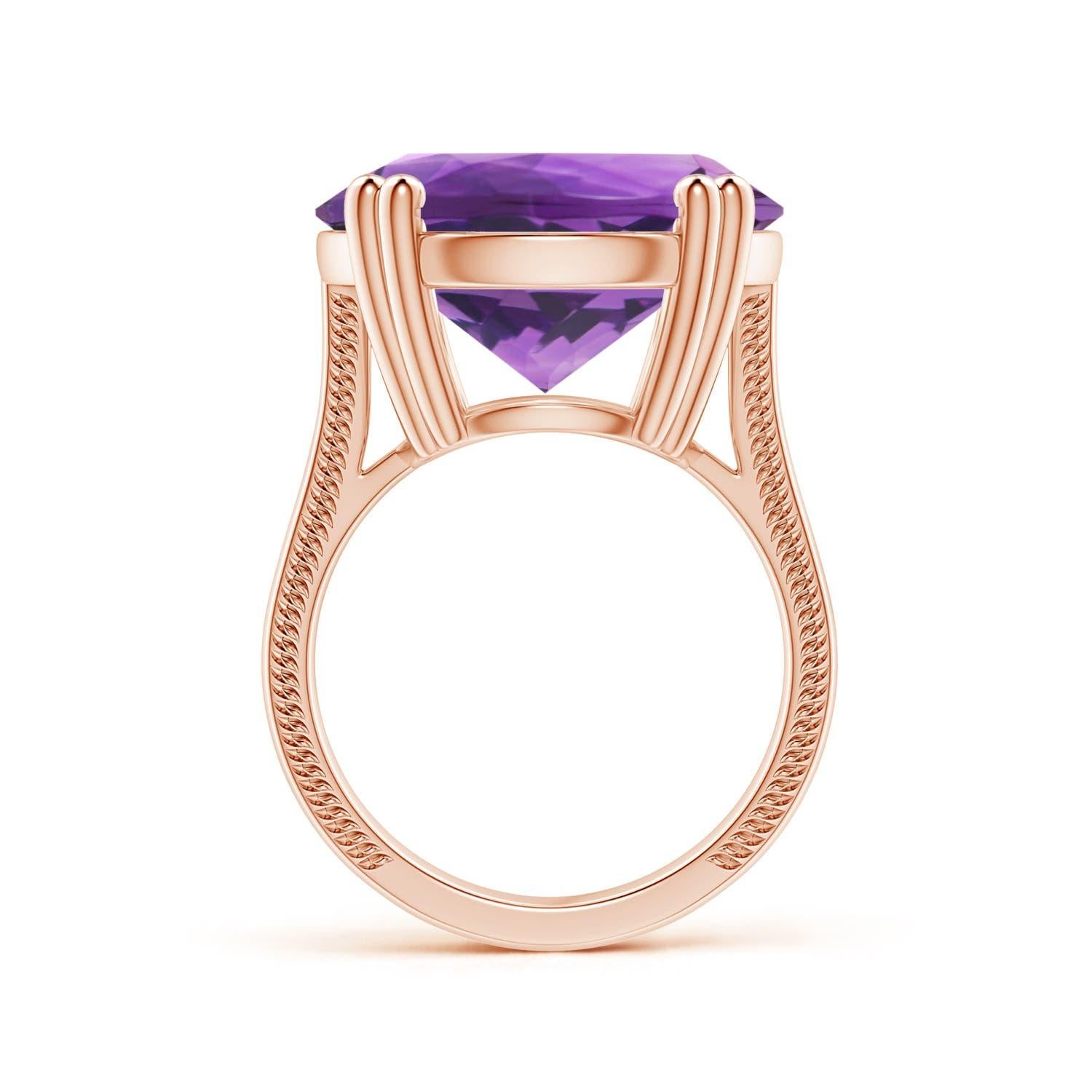 For Sale:  ANGARA GIA Certified Solitaire Amethyst Ring in Rose Gold with Leaf Motifs 2