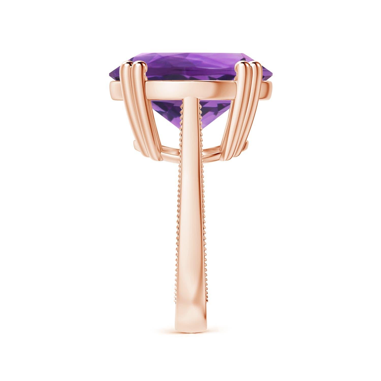 For Sale:  ANGARA GIA Certified Solitaire Amethyst Ring in Rose Gold with Leaf Motifs 4