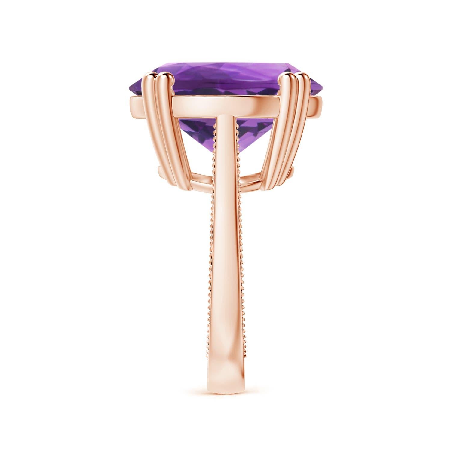 ANGARA Anillo de amatista con solitario certificado GIA en oro rosa con motivos de hojas  4