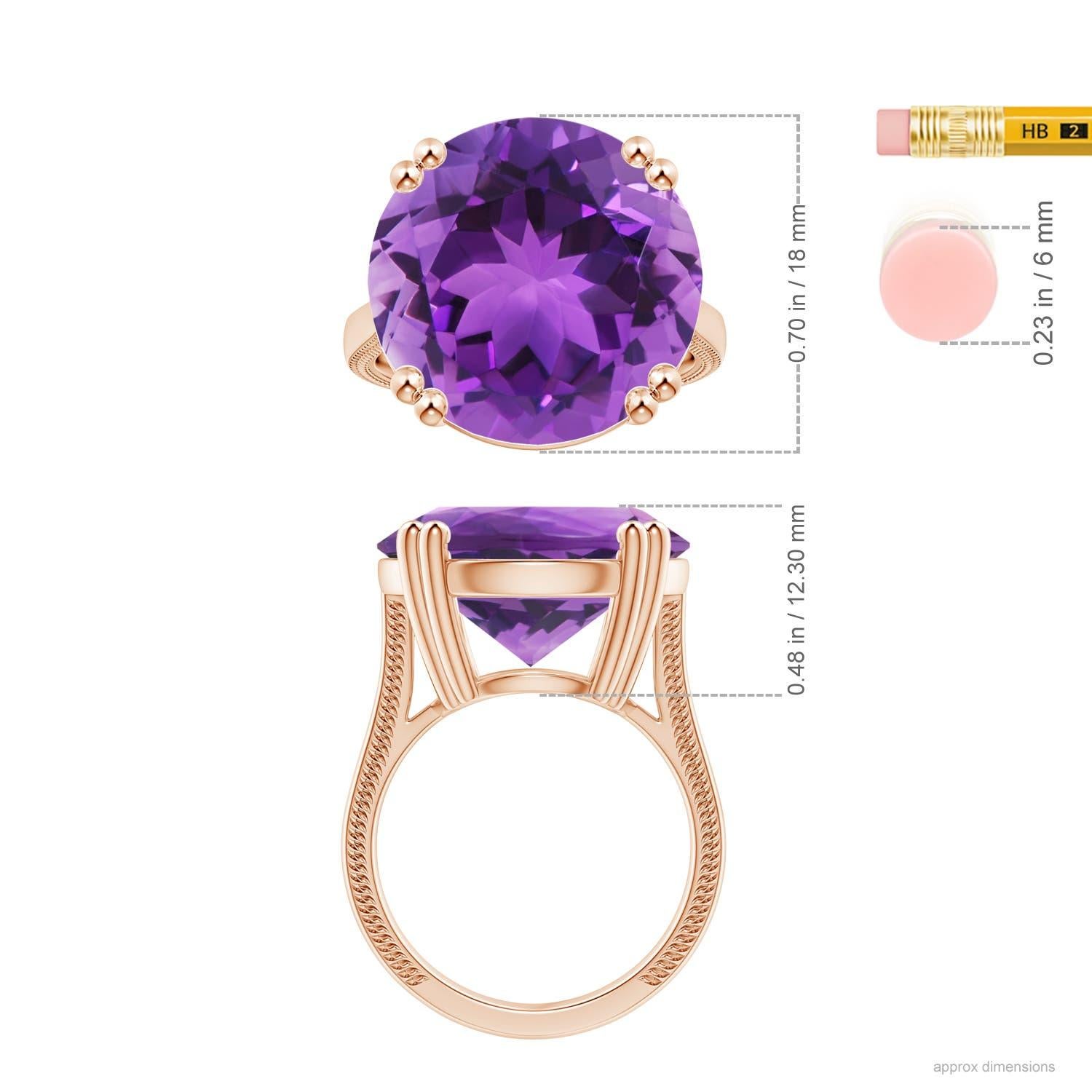 ANGARA Anillo de amatista con solitario certificado GIA en oro rosa con motivos de hojas  5