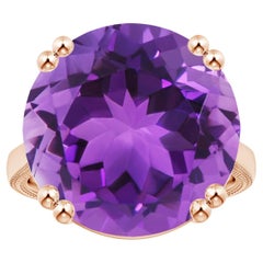 ANGARA GIA Certified Solitaire Amethyst Ring in Rose Gold with Leaf Motifs