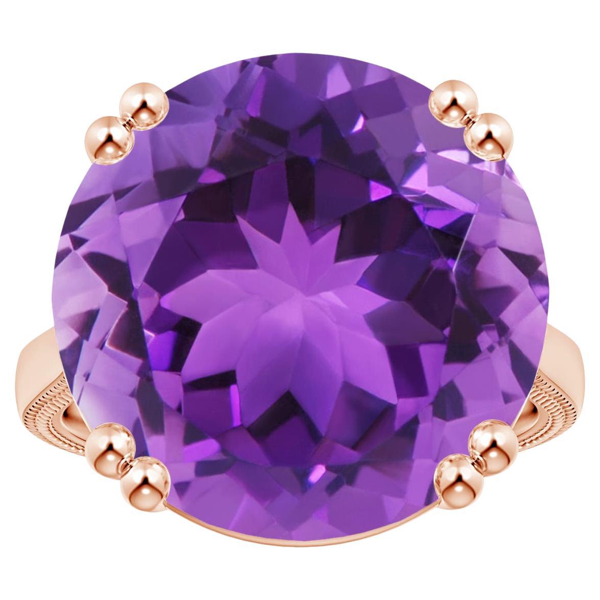 For Sale:  ANGARA GIA Certified Solitaire Amethyst Ring in Rose Gold with Leaf Motifs