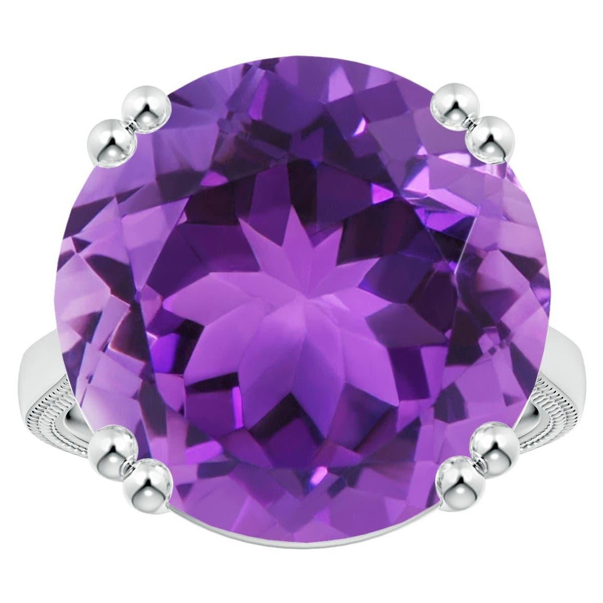 ANGARA GIA Certified Solitaire Amethyst Ring in White Gold with Leaf Motifs