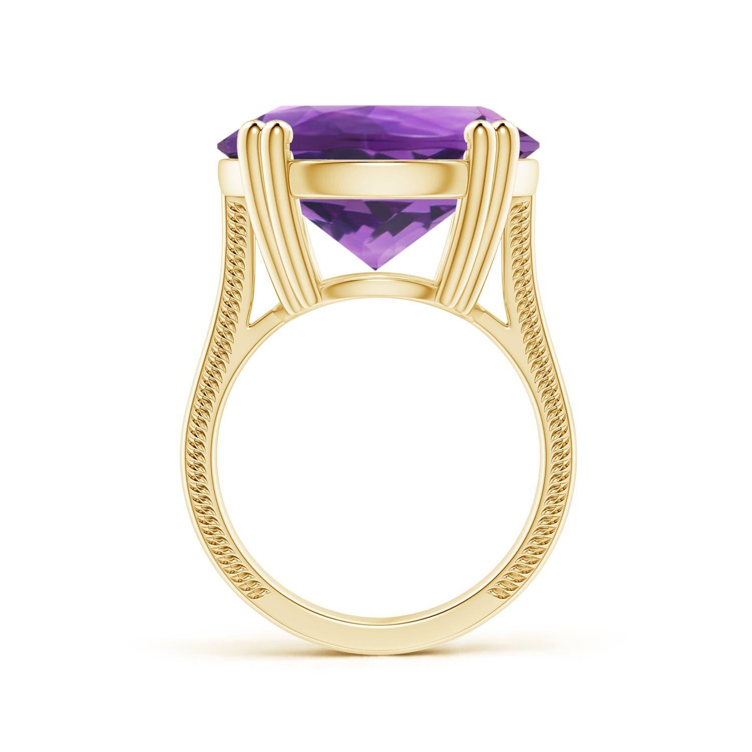 For Sale:  ANGARA GIA Certified Solitaire Amethyst Ring in Yellow Gold with Leaf Motifs 2