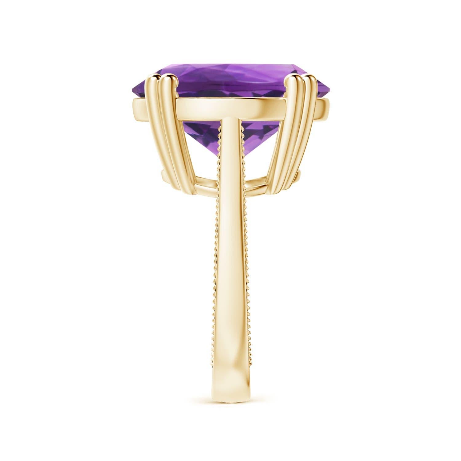 ANGARA GIA Certified Solitaire Amethyst Ring in Yellow Gold with Leaf Motifs 4