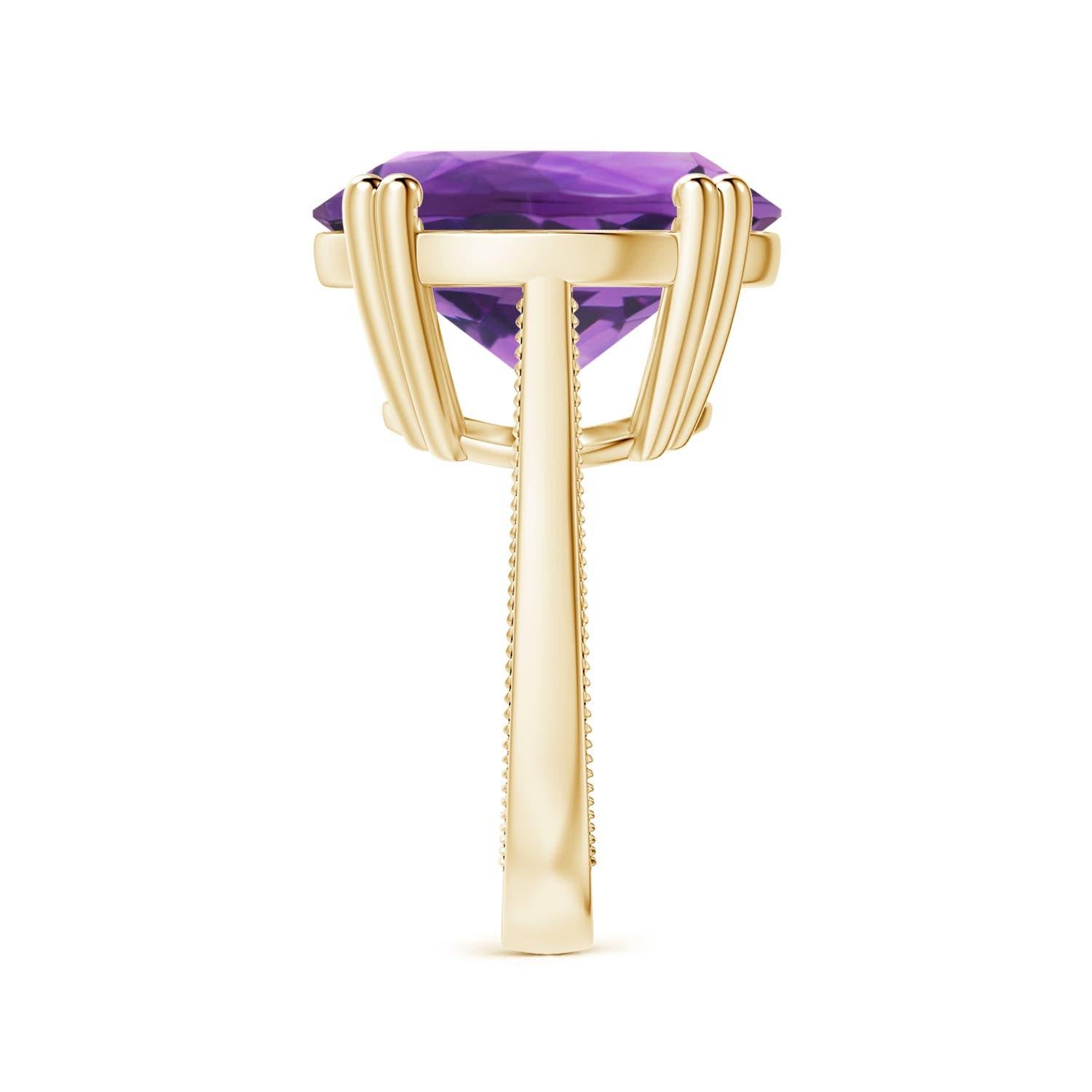 For Sale:  ANGARA GIA Certified Solitaire Amethyst Ring in Yellow Gold with Leaf Motifs 4